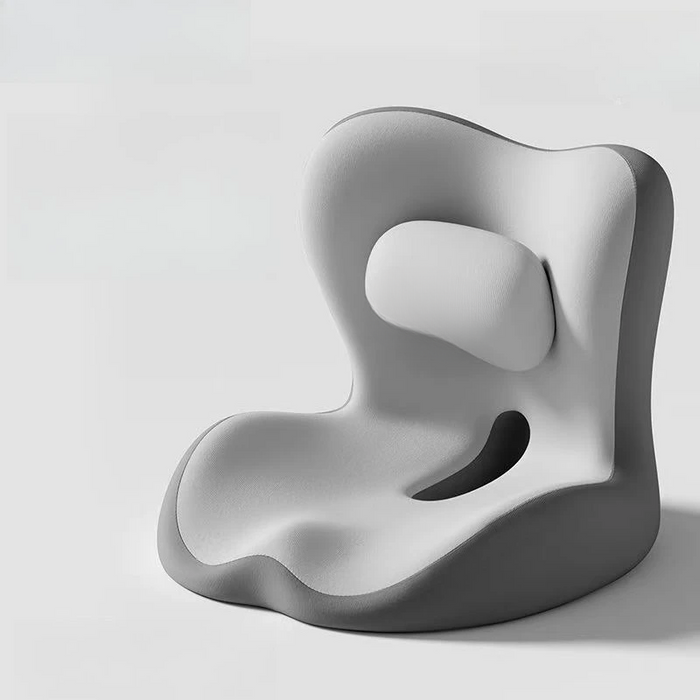 coussin assise et dossier moulé gris, vue de trois quarts