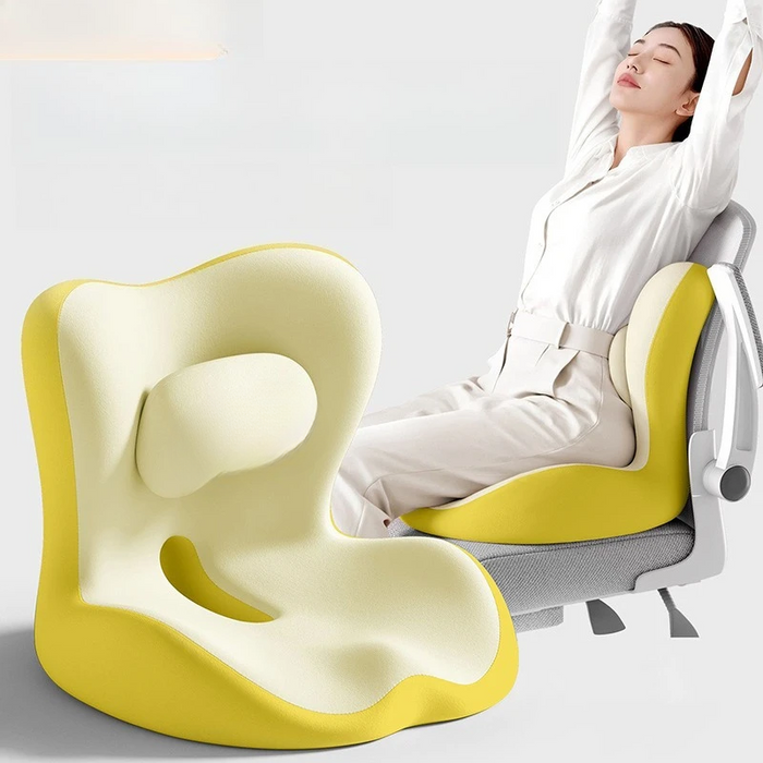 coussin assise et dossier moulé jaune sur une chaise de bureau