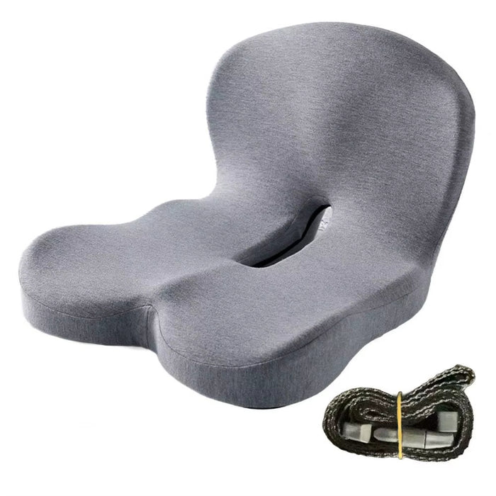 coussin ergonomique assise et dossier gris avec sangle de fixation