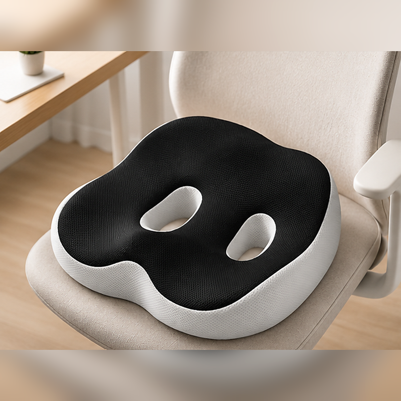 coussin d'assise galbé posé sur une chaise de bureau, environnement de travail