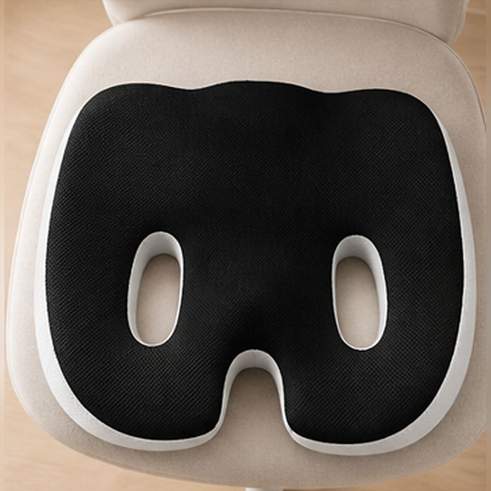 coussin d'assise galbé noir, vue de dessus sur une chaise de bureau