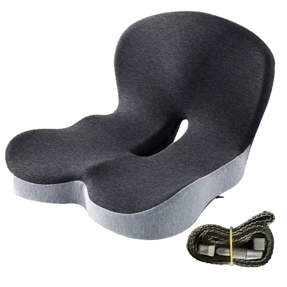 coussin ergonomique assise et dossier noir avec sangle de fixation